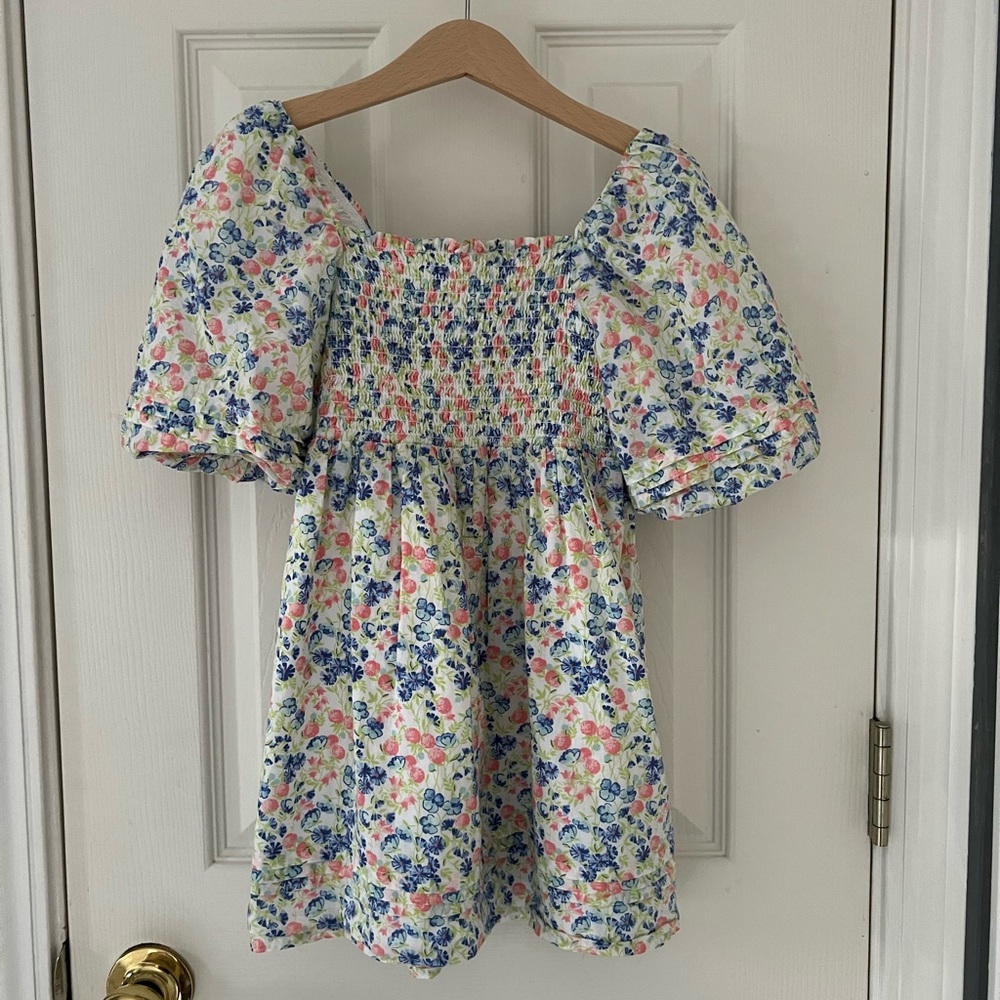 Floral Smocked Bubble Sleeve Dress